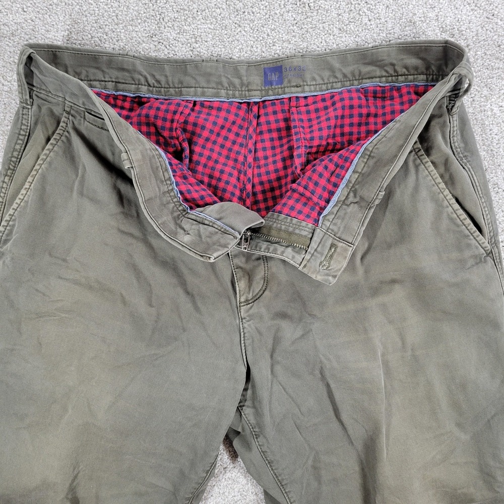 VTG Gap Flannel Lined Pants Mens 36x32 Green Khaki Tapered Leg Buffalo Check